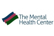 Logo of The Mental Health Center with three overlapping rectangles in blue, red, and green to the left of the text.